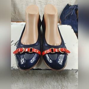 AGL Attilio Giusti Leombruni Blue & Red Fabric Patent Leather Ballet Flats Sz 9